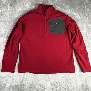 THE NORTH‎ FACE Men's Large RED Fleece Pullover Zip Neck & Chest Pocket